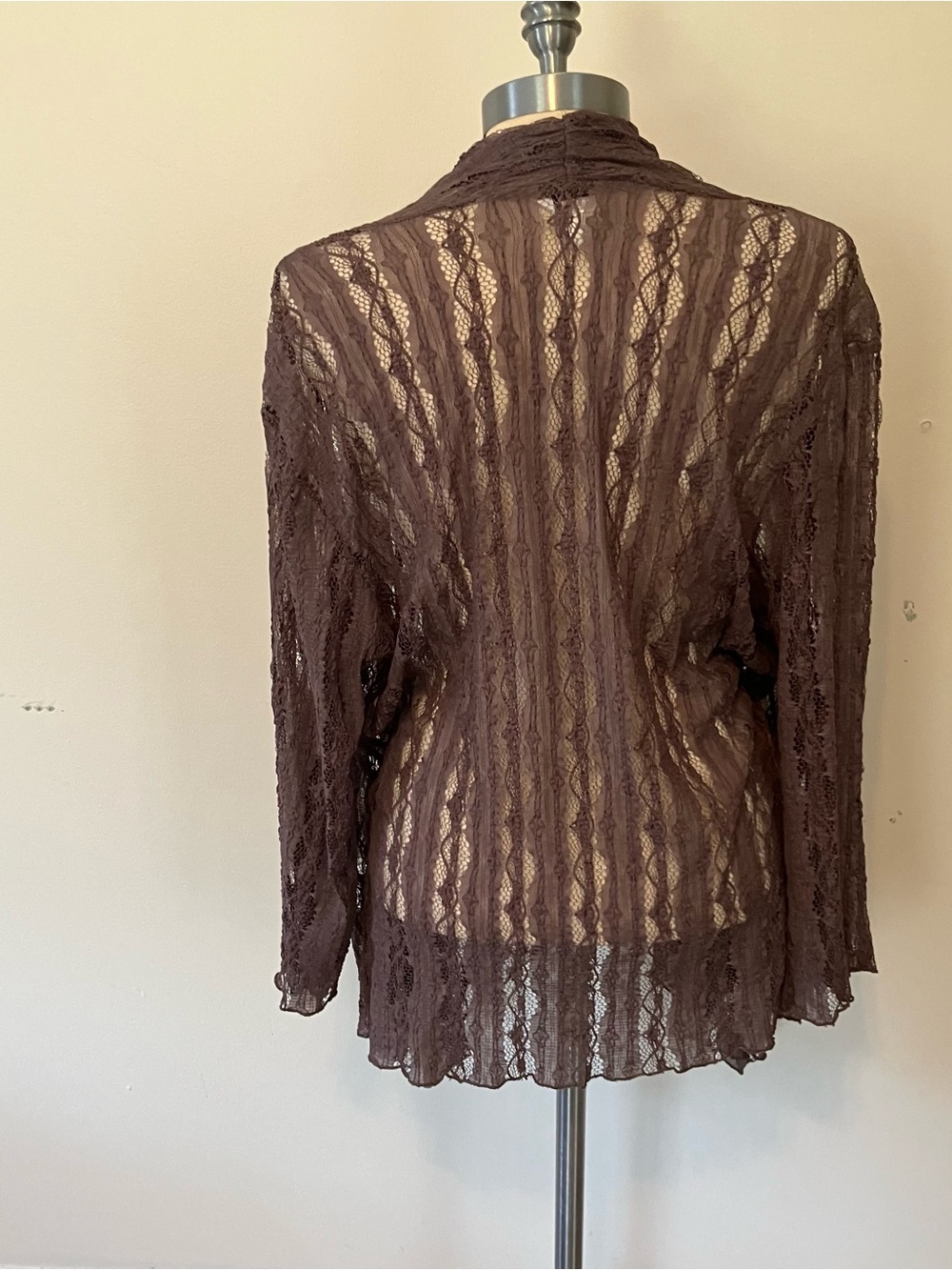 Women’s Sheer L Brown Lace Open Cardigan Y2K Forest Fairy Grunge Stretchy - Picture 8 of 8